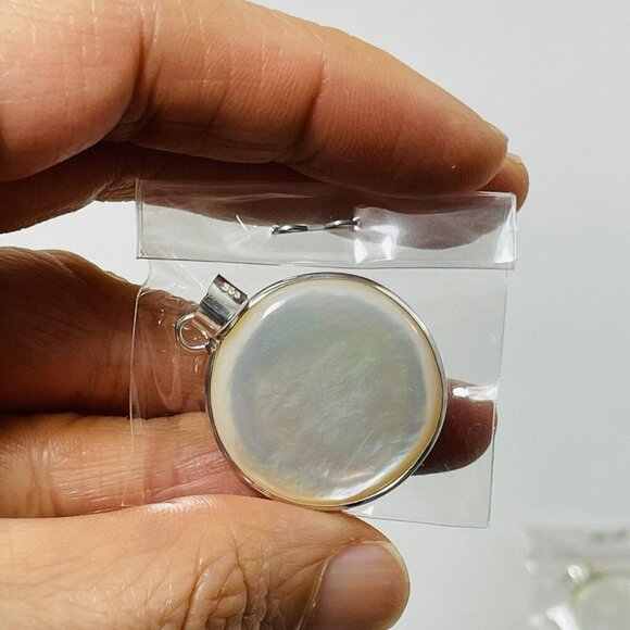 White Pearl Pendant 925 Silver Shell Solid Round Big Statement Nature Hippie Art - Picture 6 of 9